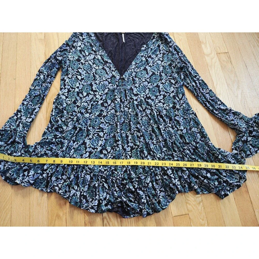 Free People Olivia Printed Ruffled Tunic Dress Deep Sea Green Size
